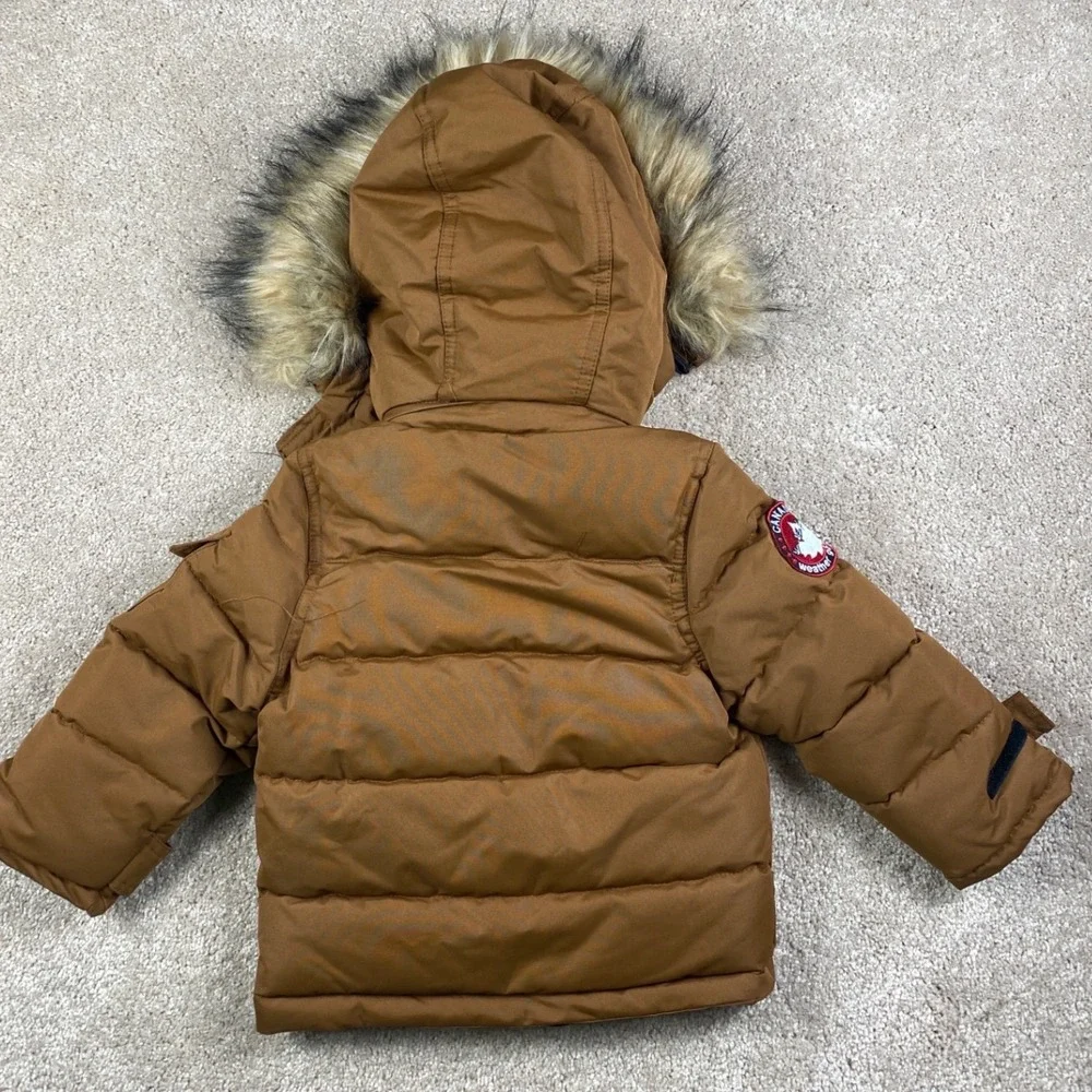 Canada Weathergear Boys Toddler 2T Tan Brown Faux Fur Hood Puffer‎ Parka Jacket